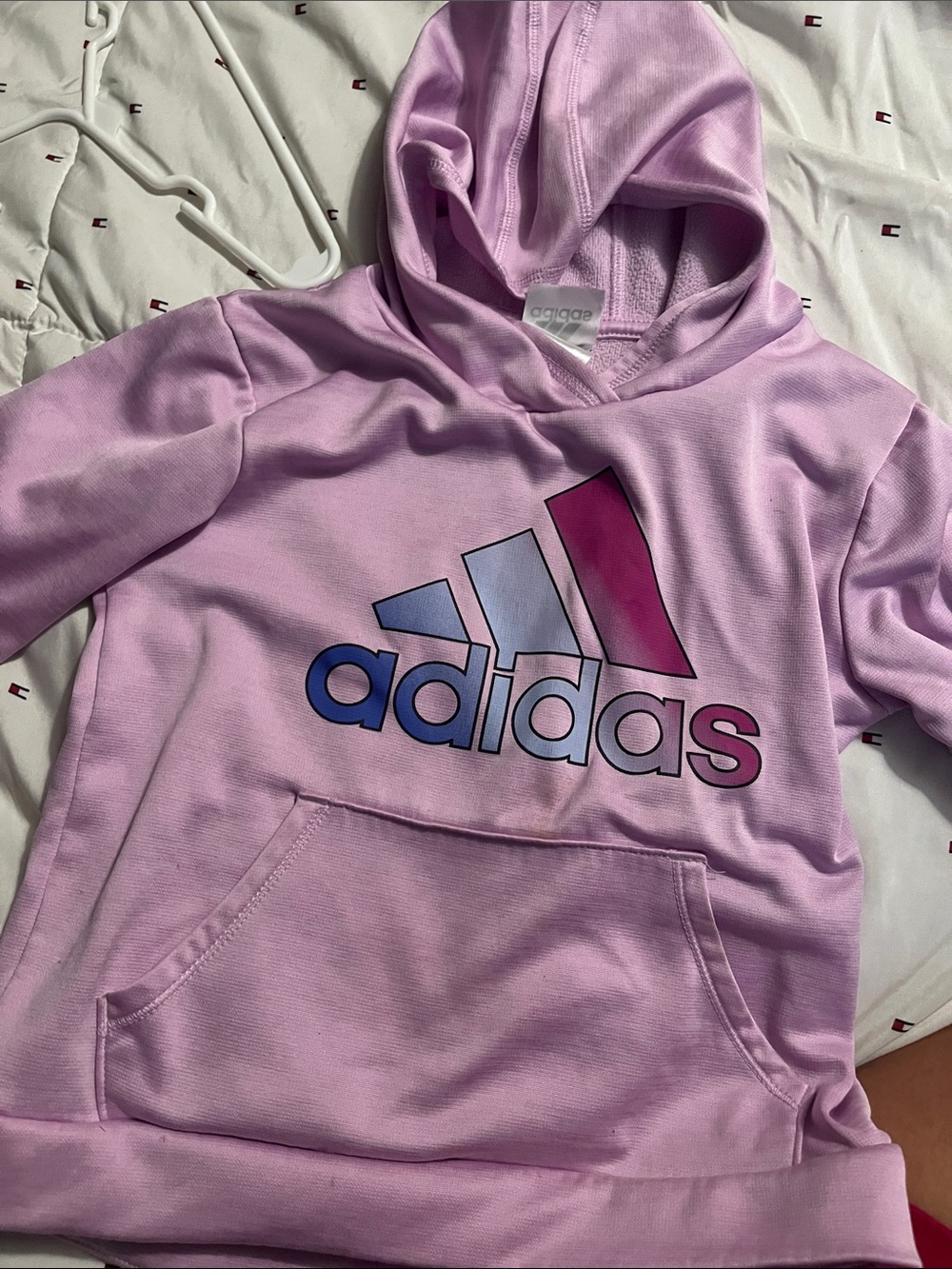 adidas Light Pink Hoodie with Blue-to-Magenta Logo